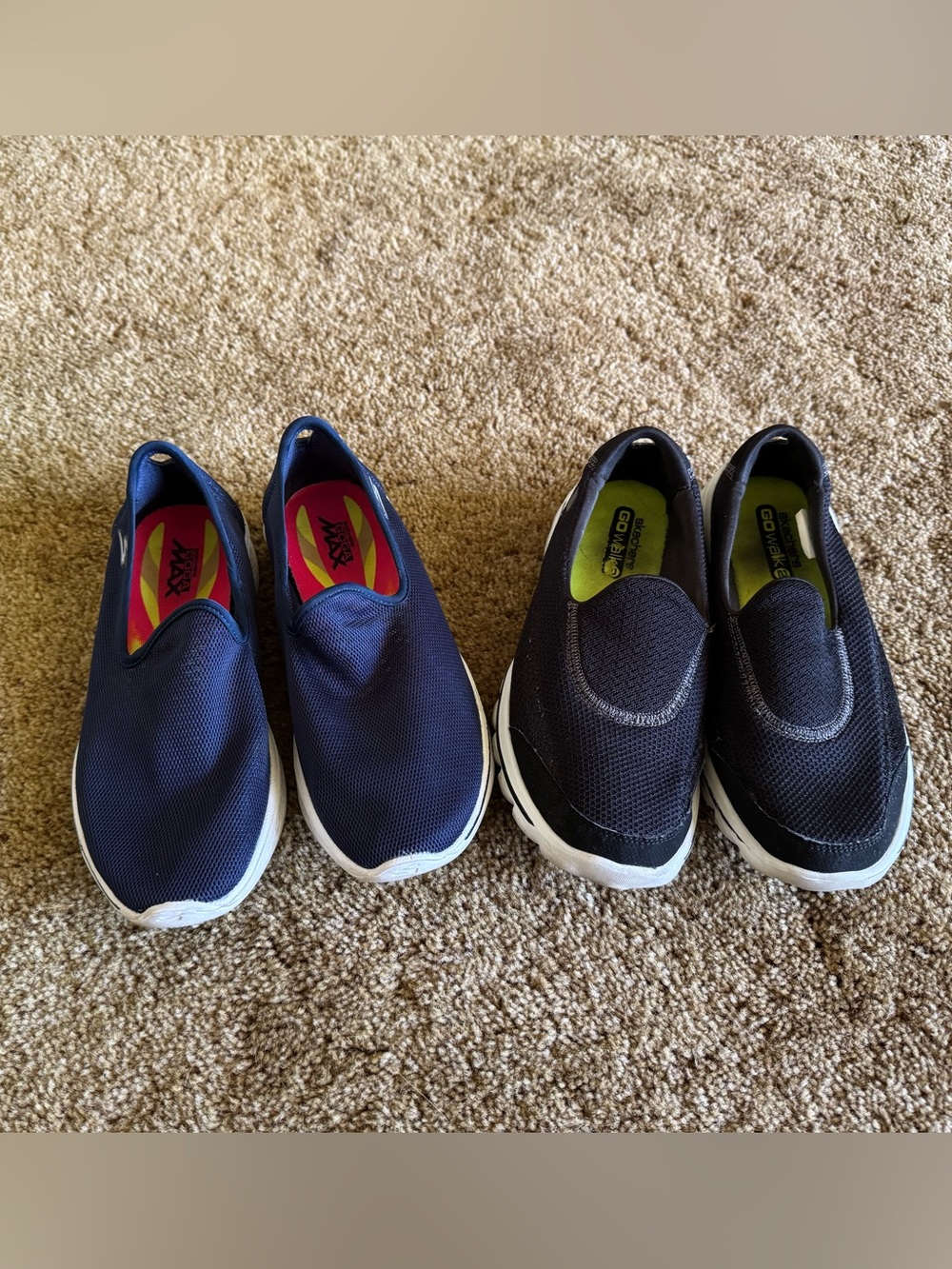 Navy blue Skechers Goga Max and black Skechers Go Walk 2 slip on shoes bundle